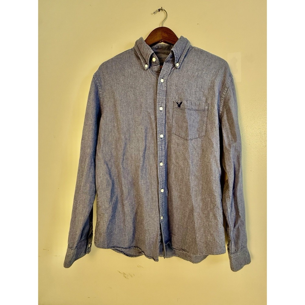 American Eagle Oxford‎ Shirt Men's Large Blue Button Down Classic Fit Cotton